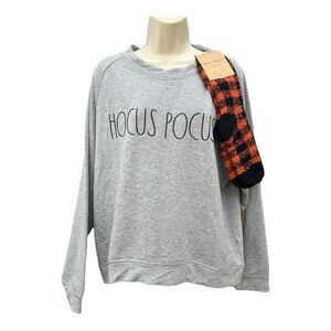 Rae Dunn Women's‎ XL Heather Grey Brushed Sweatshirt Cozy Socks Halloween NWT